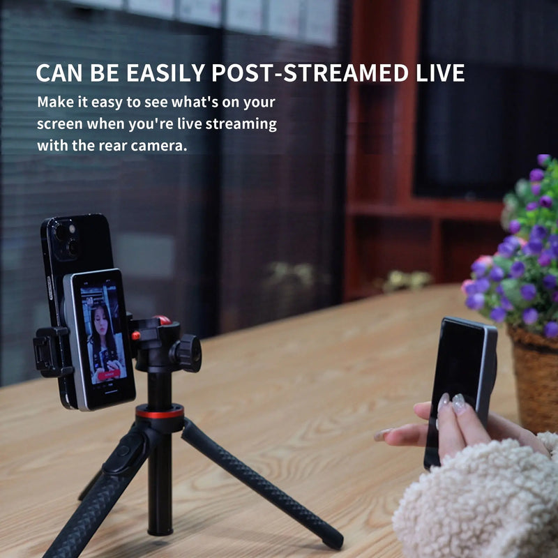 Monitor de tela de celular magnético para vlog com temporizador automático