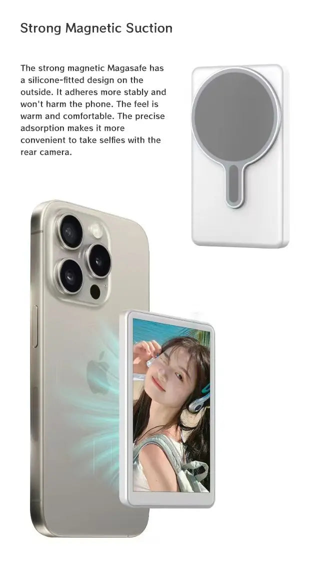 Monitor de tela de celular magnético para vlog com temporizador automático