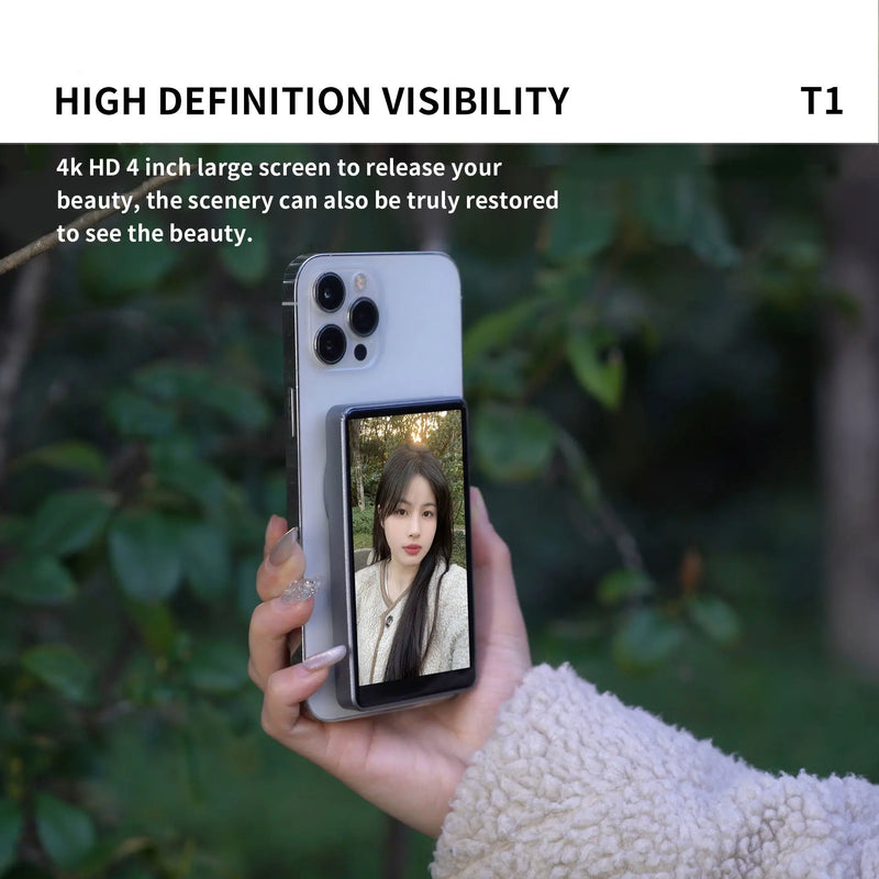 Monitor de tela de celular magnético para vlog com temporizador automático