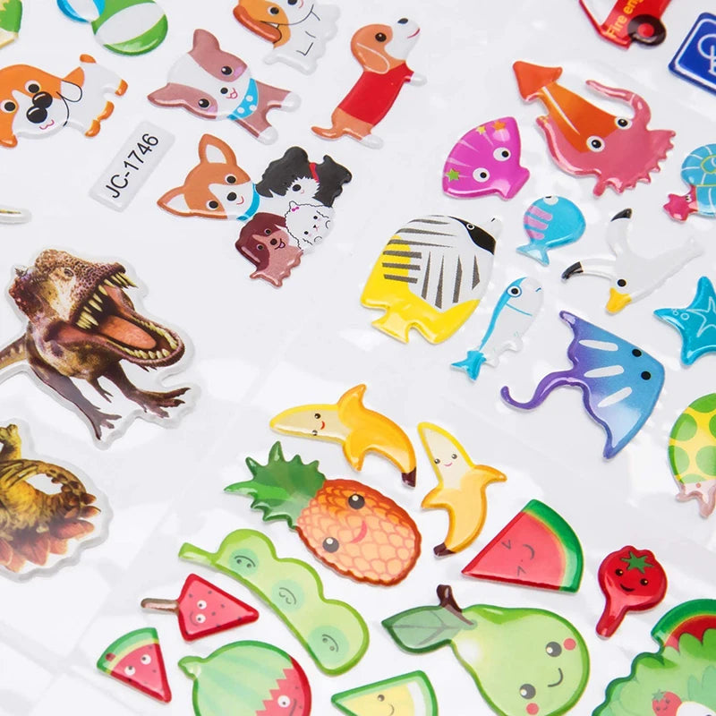 Kit de Adesivos 3D Infantis – 20/8 Folhas de Desenhos Animados Fofos