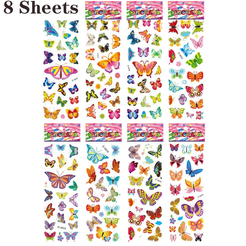 Kit de Adesivos 3D Infantis – 20/8 Folhas de Desenhos Animados Fofos
