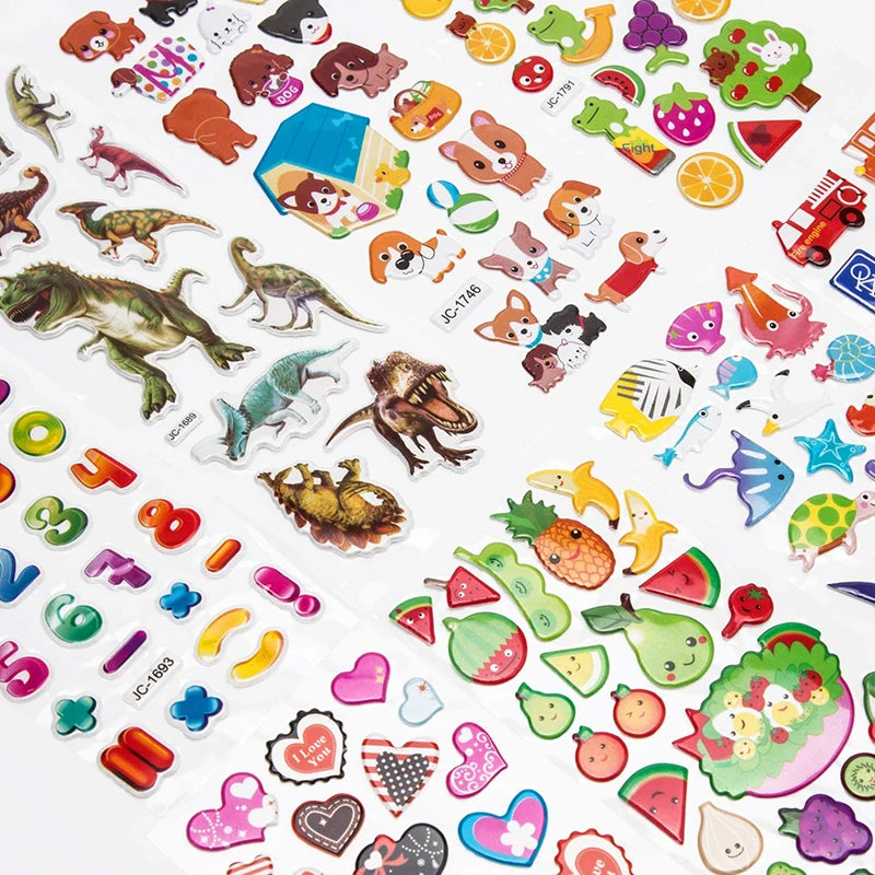 Kit de Adesivos 3D Infantis – 20/8 Folhas de Desenhos Animados Fofos