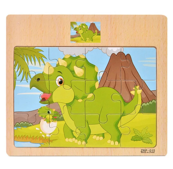 Quebra-Cabeça de Madeira Infantil – Animais e Veículos de Desenho Animado (12/9 Peças)