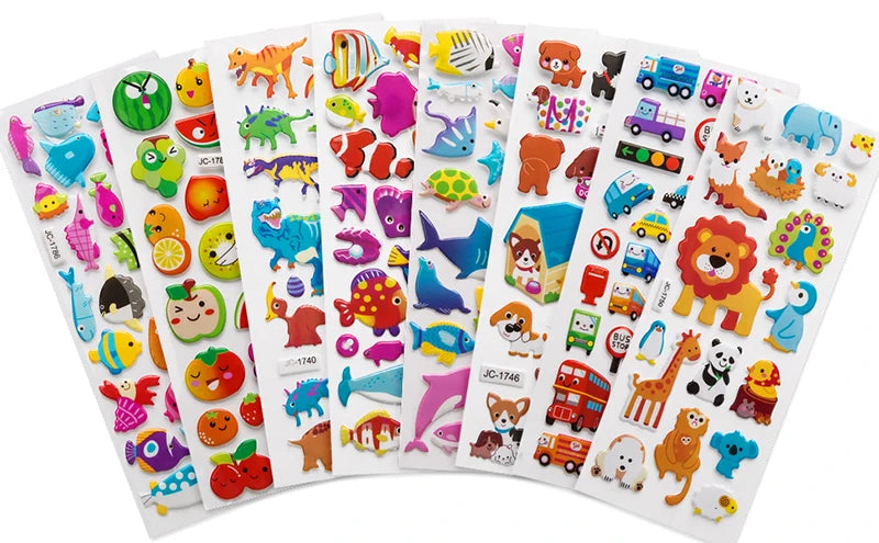 Kit de Adesivos 3D Infantis – 20/8 Folhas de Desenhos Animados Fofos