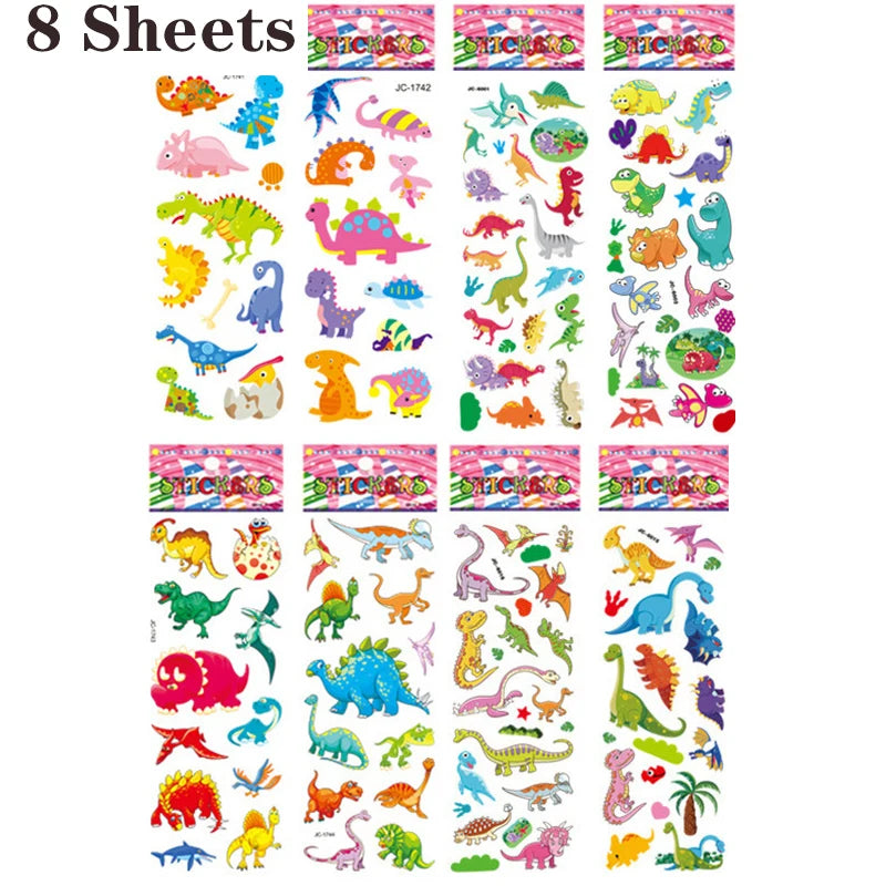 Kit de Adesivos 3D Infantis – 20/8 Folhas de Desenhos Animados Fofos
