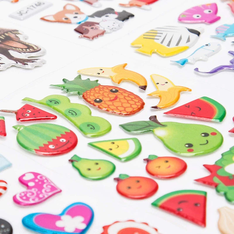Kit de Adesivos 3D Infantis – 20/8 Folhas de Desenhos Animados Fofos