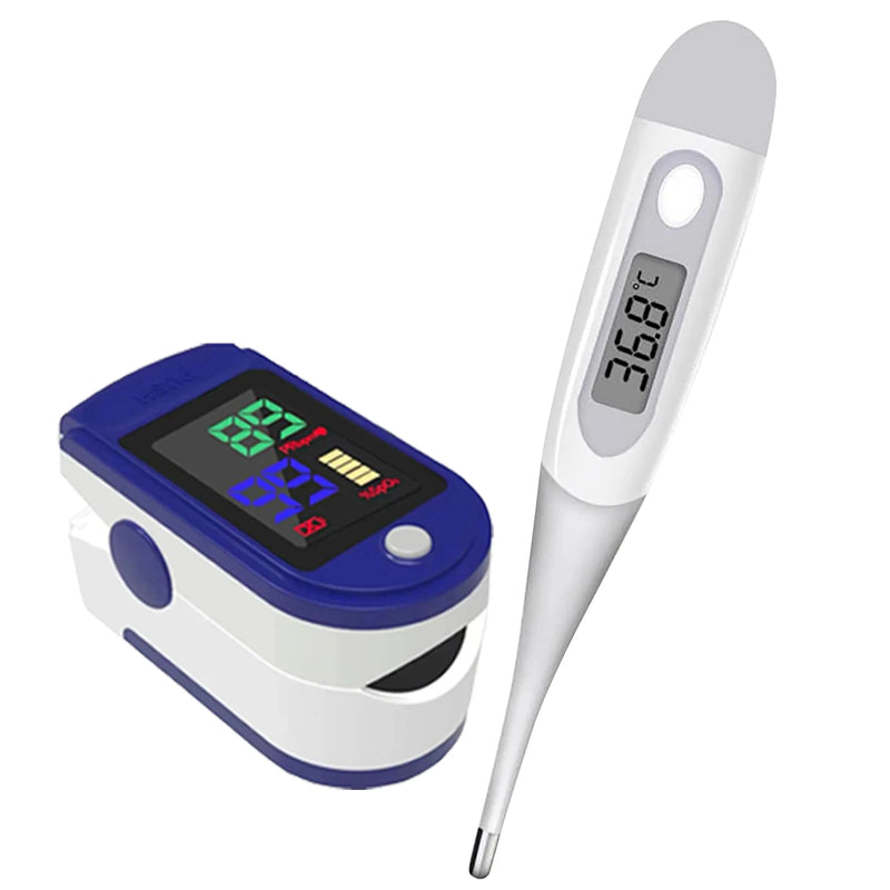 kit Oxímetro de Pulso Finger Clip+Termômetro Eletrônico com Cabeça Macia