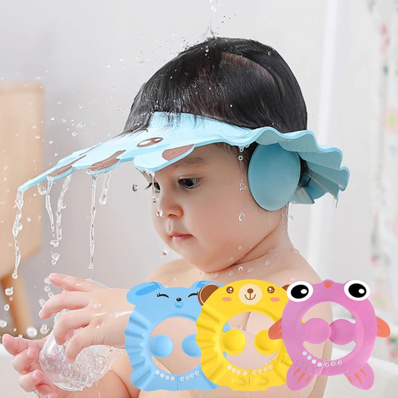 Touca de banho de bebê ajustável para lavagem de cabelo