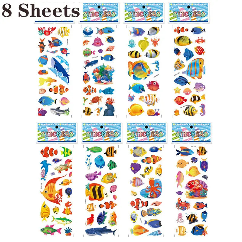 Kit de Adesivos 3D Infantis – 20/8 Folhas de Desenhos Animados Fofos