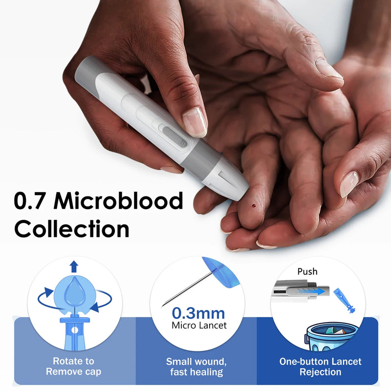 Medidor de glicose no sangue LinkSun G-425-3, 10/50/100 tiras de teste, kit completo para monitoramento de açúcar no sangue para diabetes